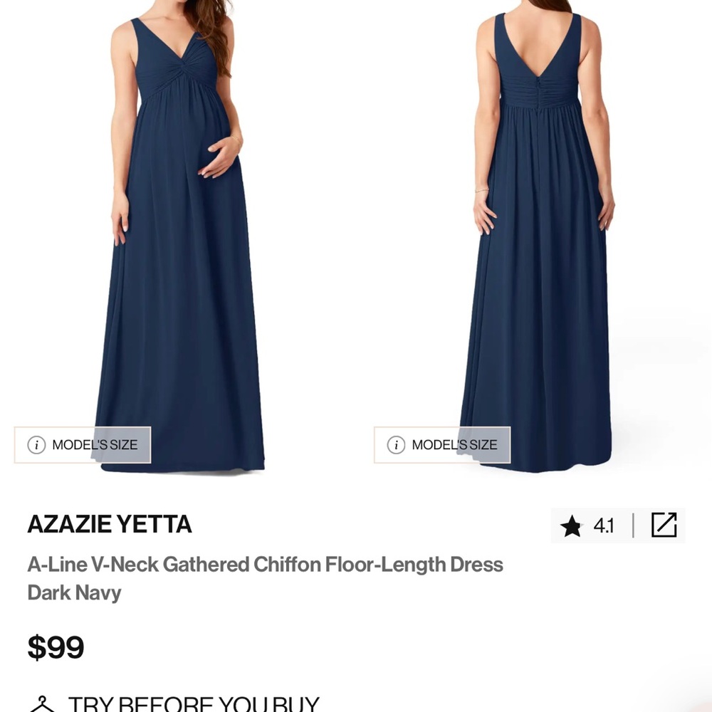 Azazie Yetta MATERNITY Navy Blue A-Line Dress